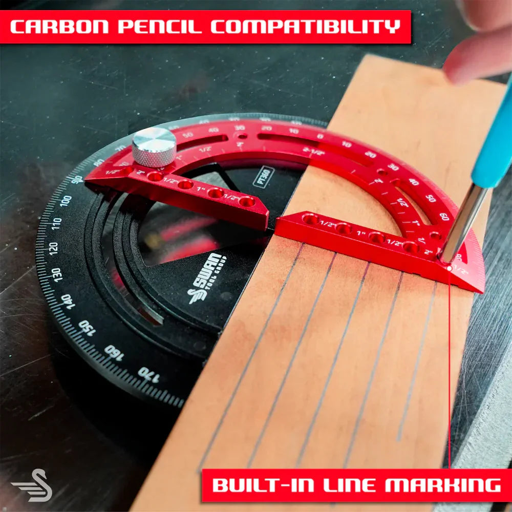 Règle d'angle rouge avec marquage intégré pour bois, compatible crayon carbone