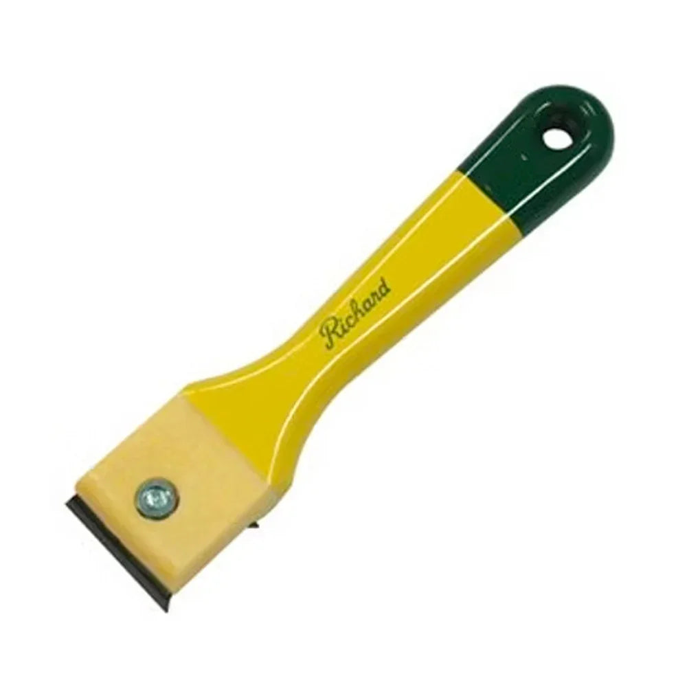 Grattoir à bois jaune et vert avec lame métallique pour ébénisterie et rénovation