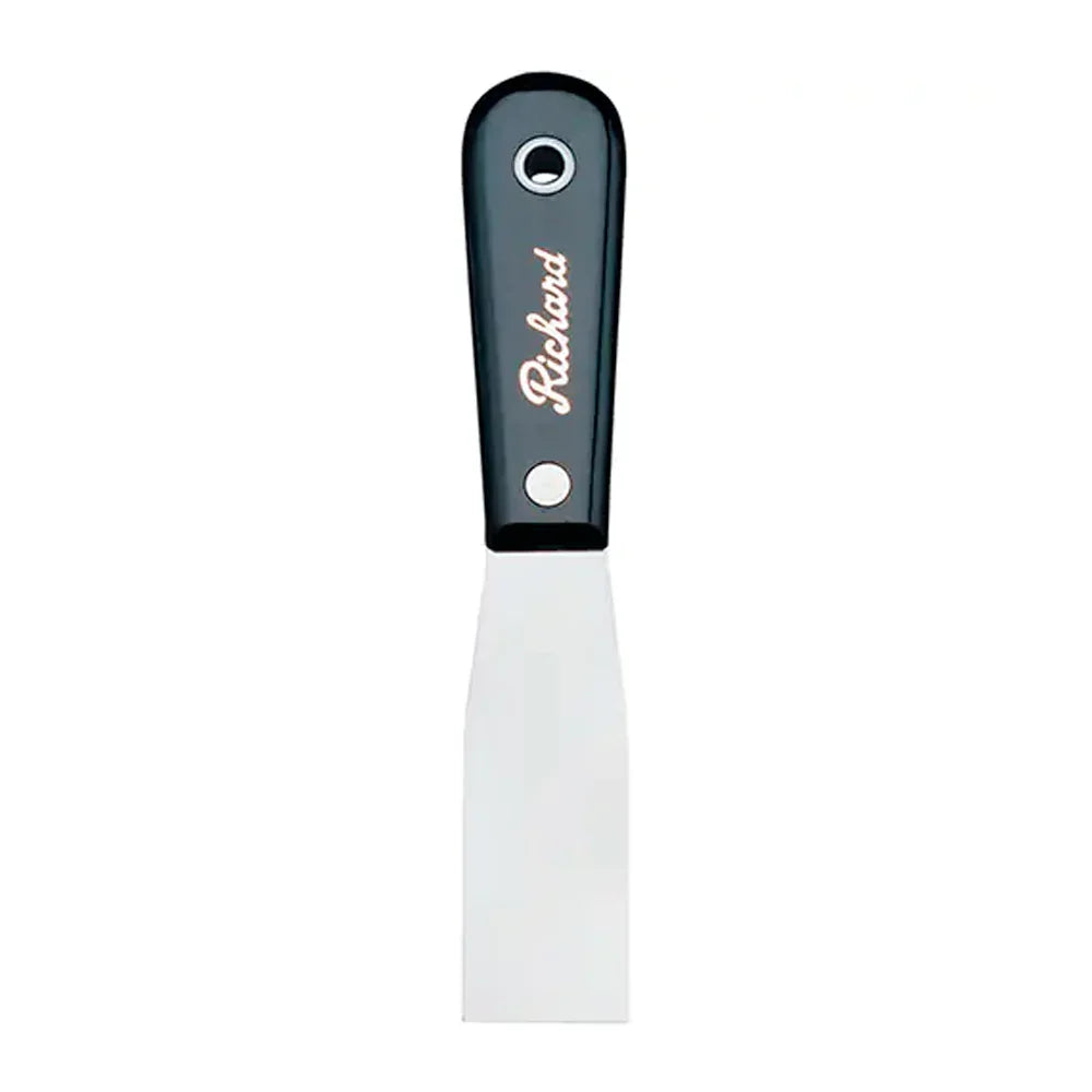 Spatule à bois avec lame en acier inoxydable et manche noir, outil pour ébéniste