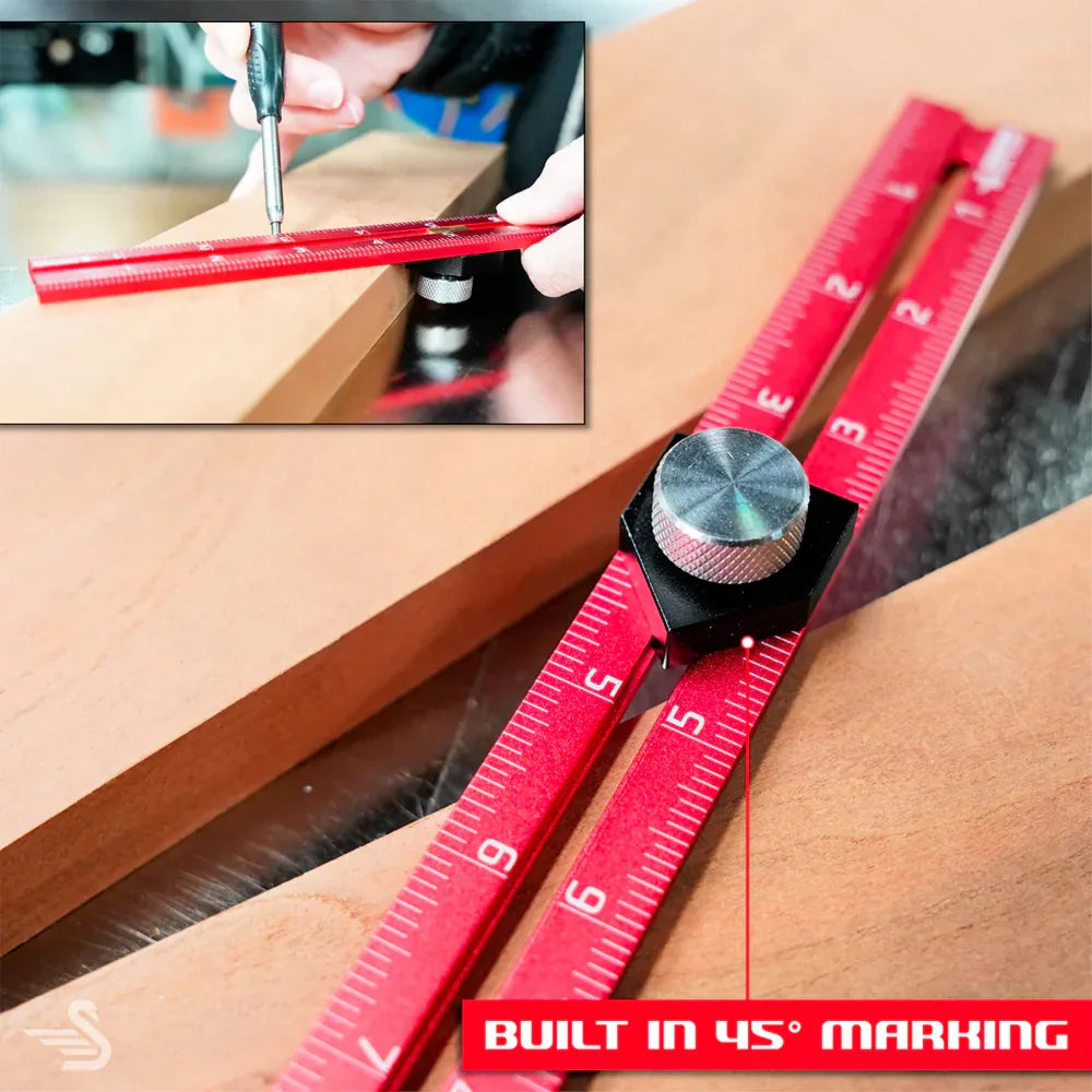Règle de marquage rouge avec repère 45° pour bois, outil d'ébénisterie précis sur planche