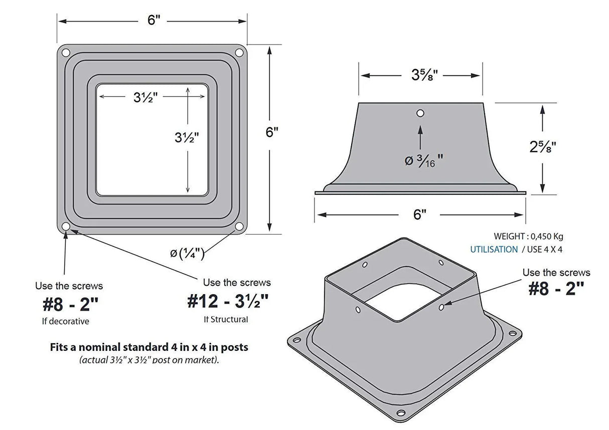 Steel base for 4"x4" post black #13048 Pylex