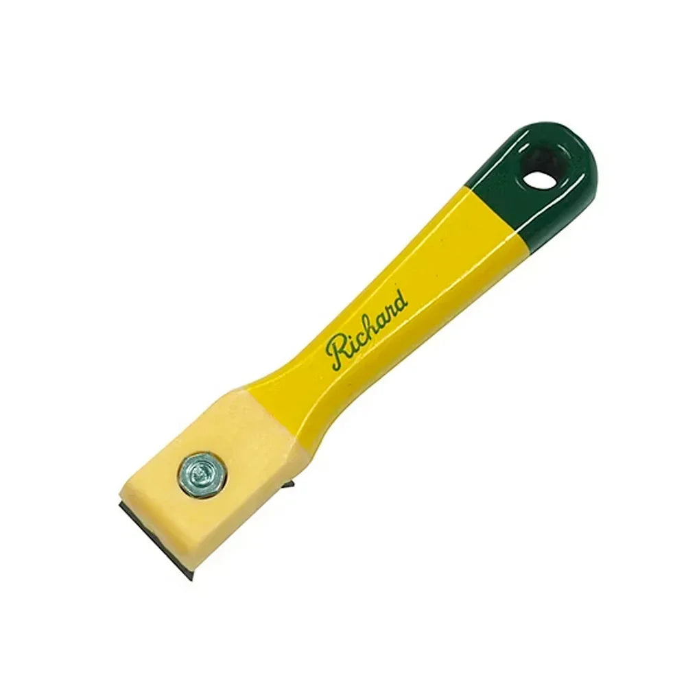 Grattoir à main jaune et vert pour bois, lame métallique, outil d'ébénisterie