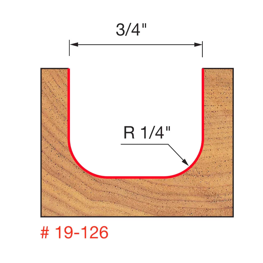 1/8'' Radius Flat Bottom Router Bit, 1/2'' Shank #19-126 - Freud