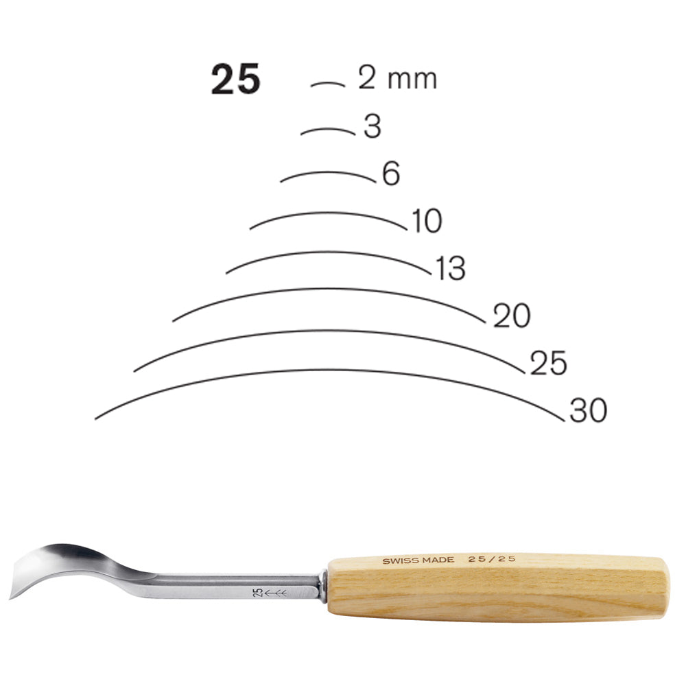 Gouges contre-coudées N°25L, Pfeil. Fabriqué en Suisse