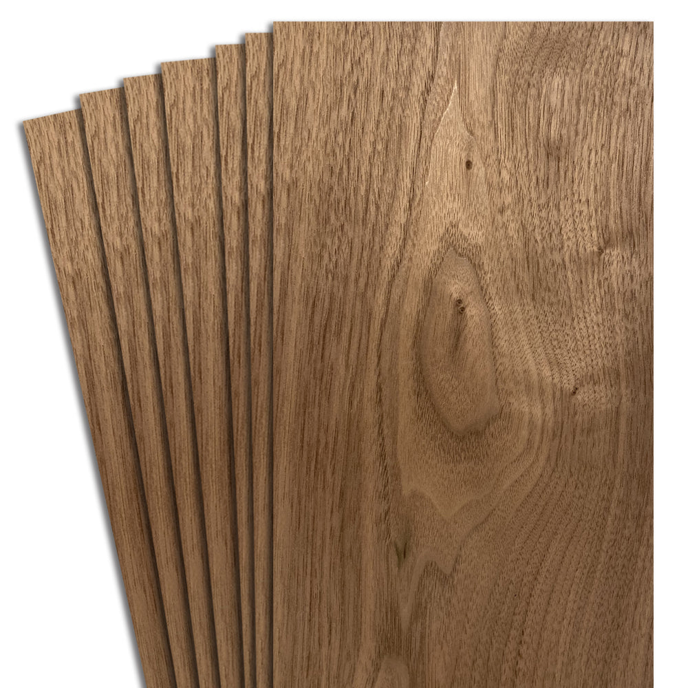 Walnut Wood Veneer Sheets, 12" in length, with widths from 4 1/2" to 7 1/2"