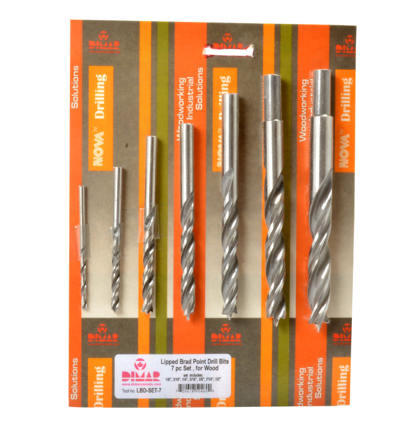 Set of 7 brad point HSS drill bit - imperial - Dimar