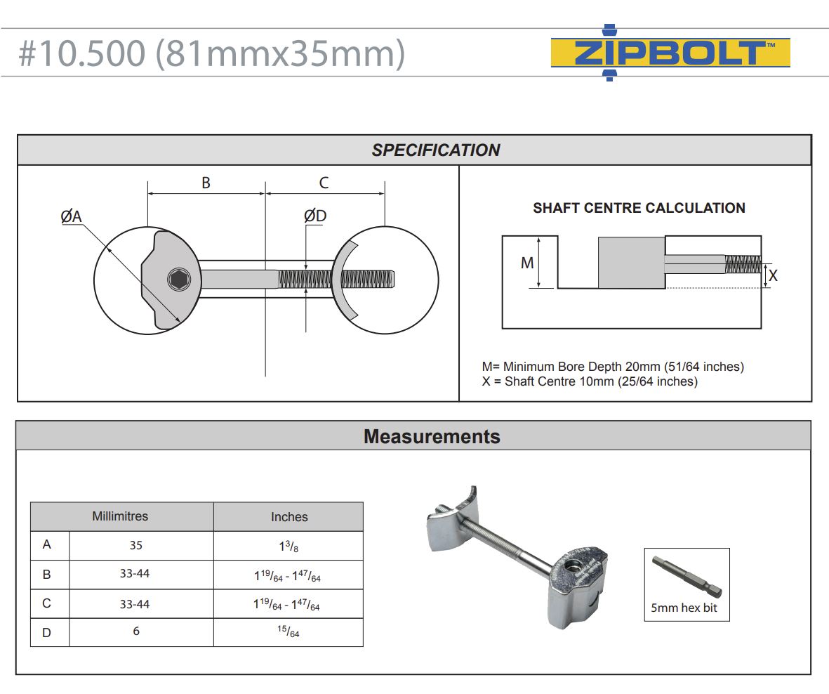 Universal Zipbolt Connector #10.500 - 81mm x 35mm (10/pk)