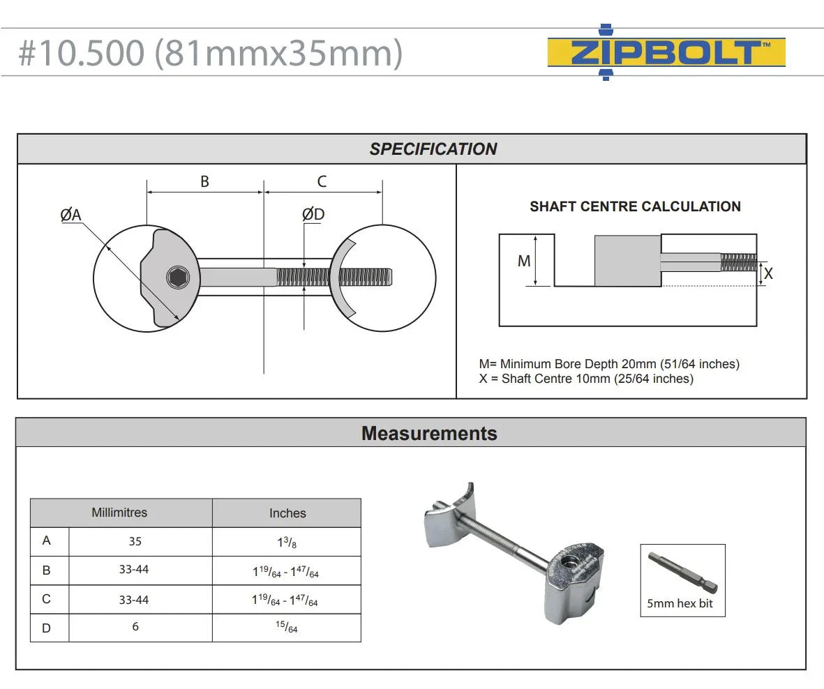 Vis de rappel Zipbolt #10.500 - 81mm x 35mm (10/pqt)