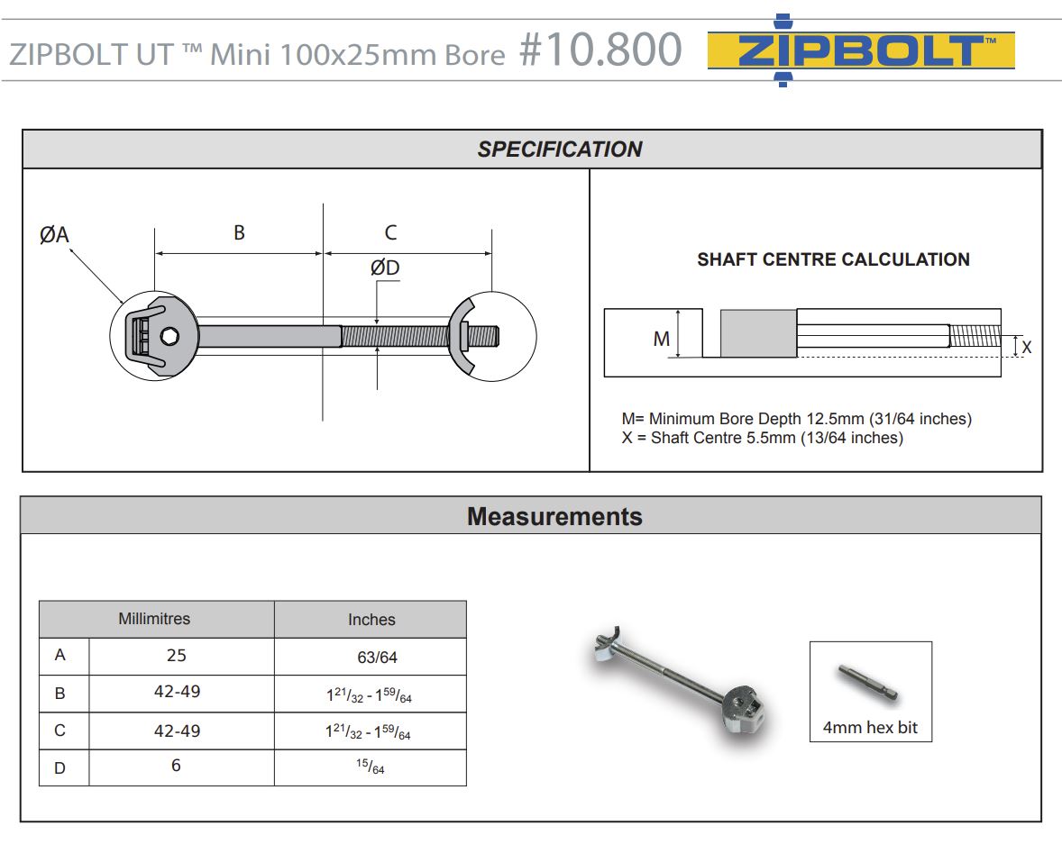 Universal Zipbolt Connector #10.800 - 100mm x 25mm (10/pk)