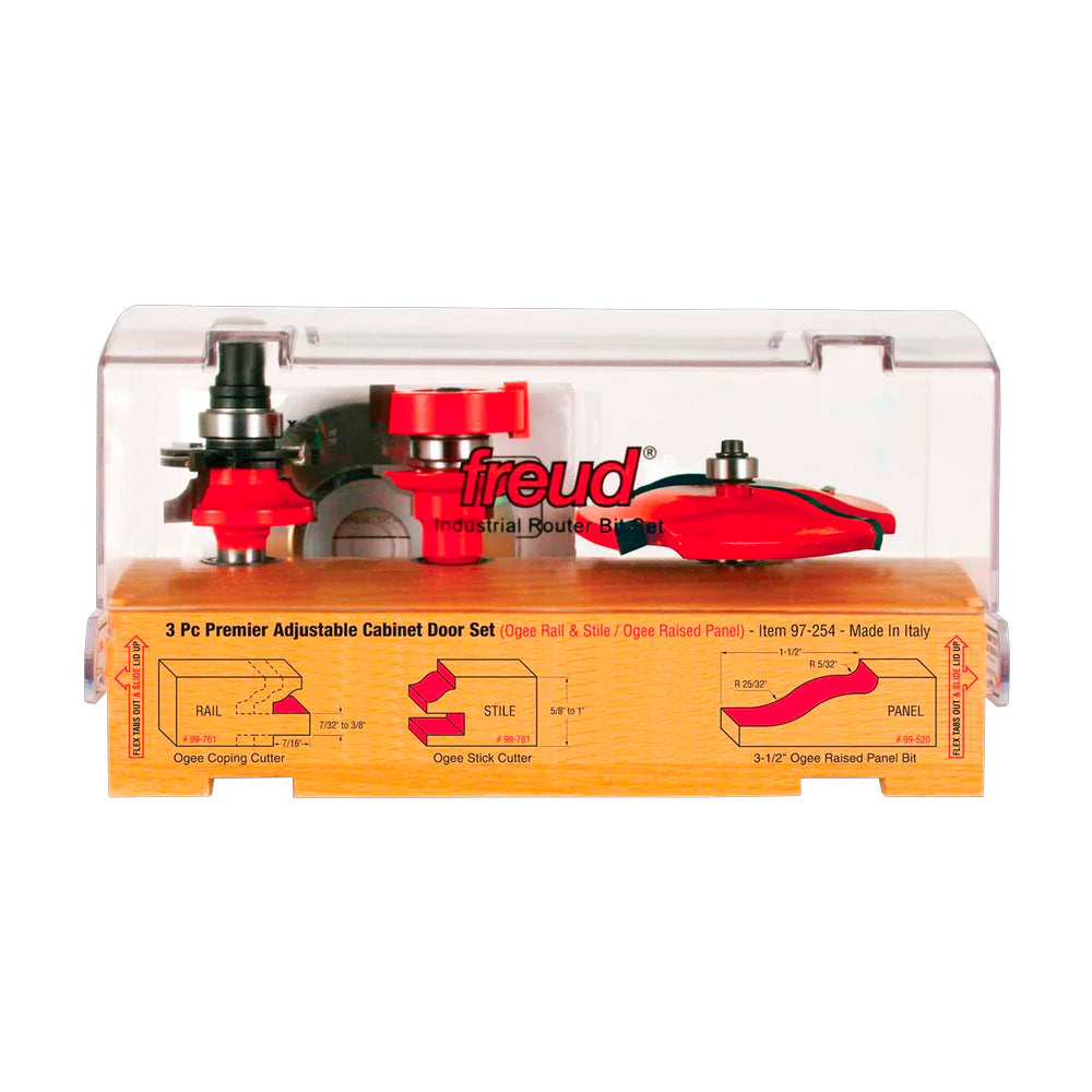 3 Piece Quadra-Cut Premier Adjustable Cabinet Bit Set #97-254 - Freud