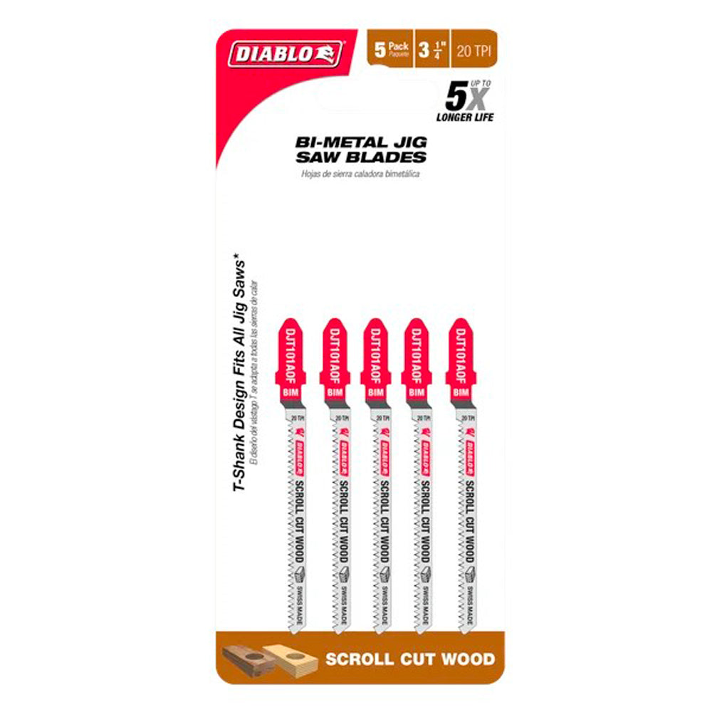 3 ¼’’ x 20 TPI bi-metal jig saw blades #djt101aof5, 5/pkg - Diablo