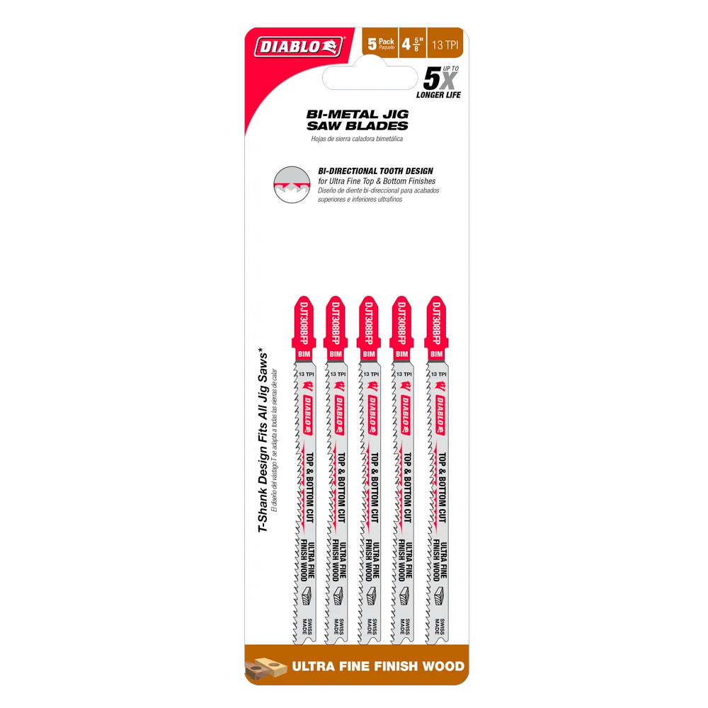 4 5/8’’ x 13 TPI bi-metal jig saw blades #djt308bfp5, 5/pkg - Diablo