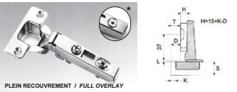 Ensemble de 2 pentures porte euro clip-on 110° plein recouvrement