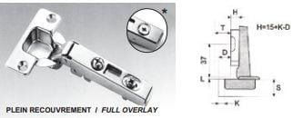 Ensemble de 2 pentures porte euro clip-on 110° plein recouvrement