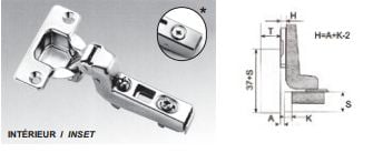 Ensemble de 2 pentures euro clip-on 110° intérieur