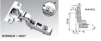 Ensemble de 2 pentures euro clip-on 110° intérieur