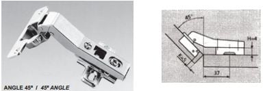 Ensemble de 2 pentures porte euro clip-on 45°