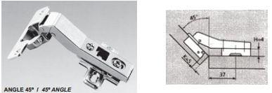 Ensemble de 2 pentures porte euro clip-on 45°