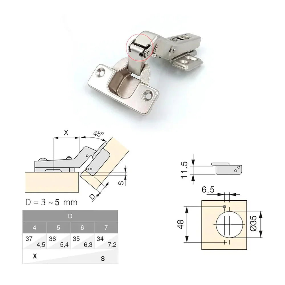 Ensemble 2 pentures porte clip-on 45deg int. Amortisseur