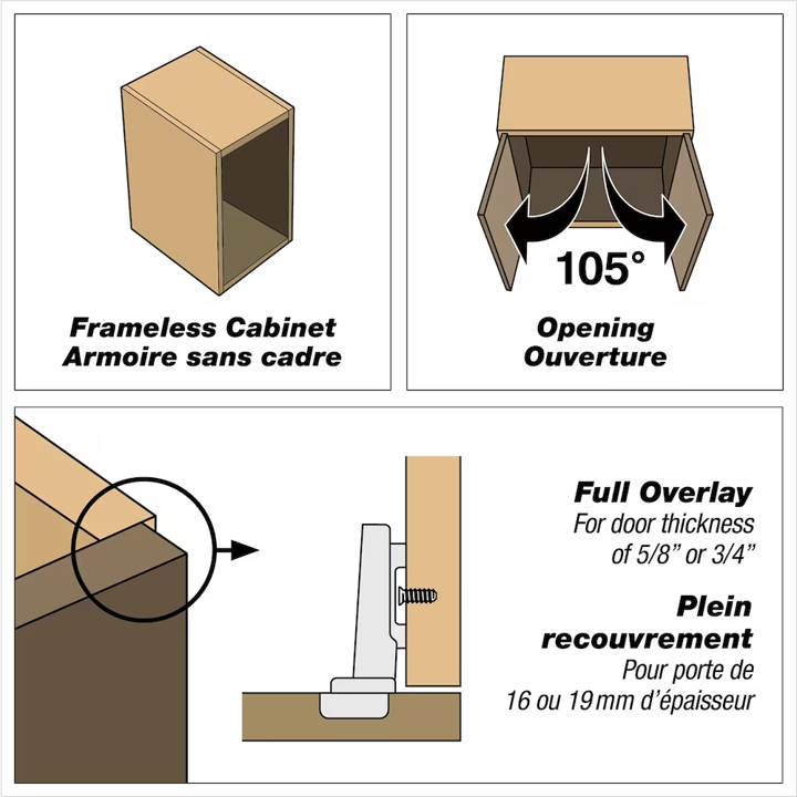 Set of 2 Euro hinges 105° Gotham black full overlay - Richelieu