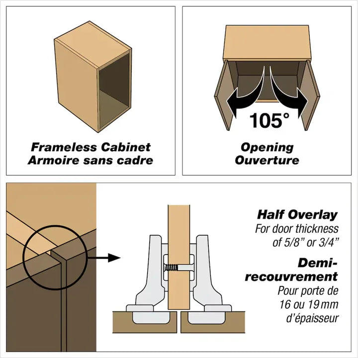 Ensemble de 2 charnières Euro 105° noir Gotham demi recouvrement - Richelieu