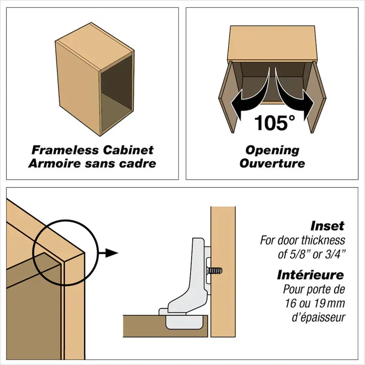 Ensemble de 2 charnières Euro 105° noir Gotham encastré - Richelieu