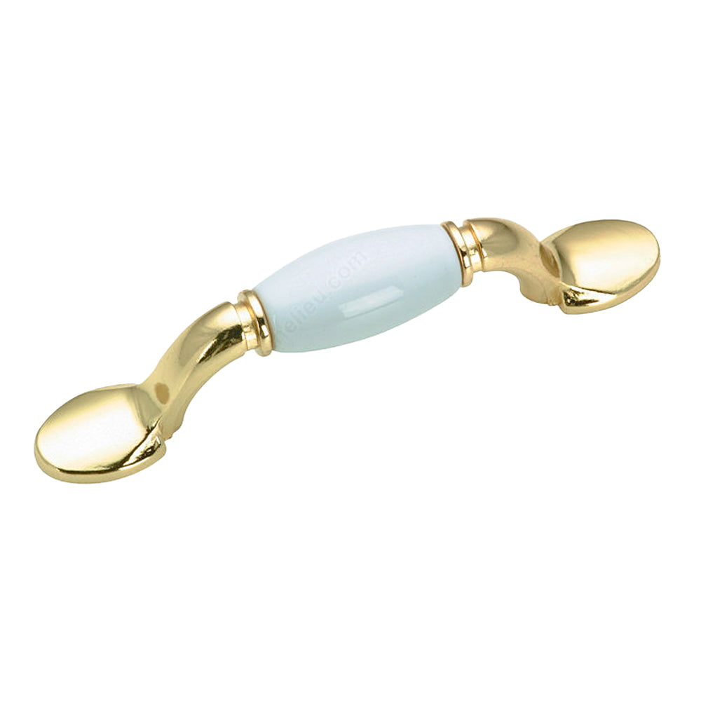 Traditional metal and ceramic pull #3802 white and brass 3'' - Richelieu