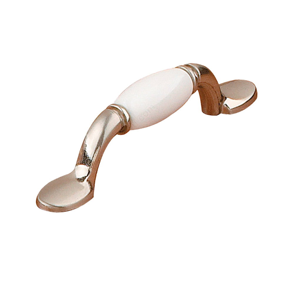 Traditional metal and ceramic pull #3802 white and brushed nickel 3'' - Richelieu