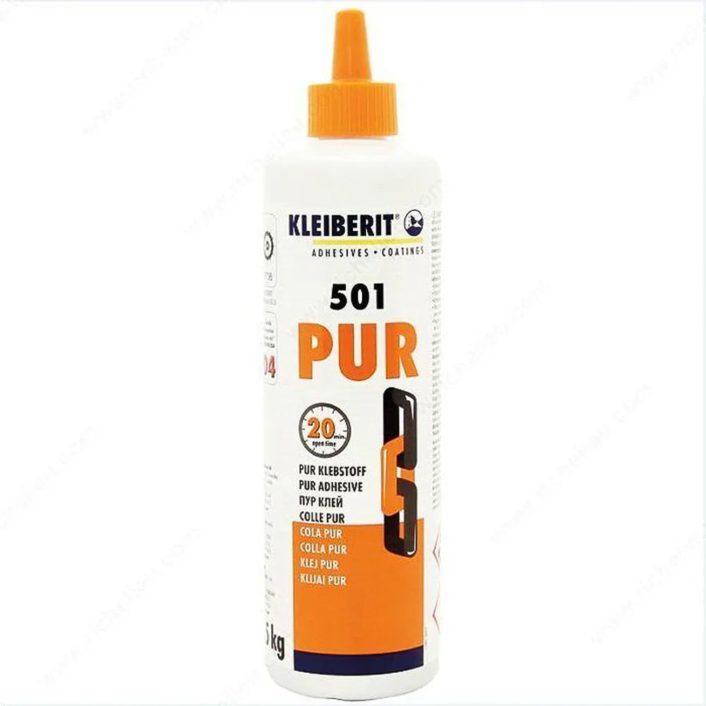 Bouteille de colle à bois PUR 501 Kleiberit avec bouchon orange, adhésif pour ébénisterie
