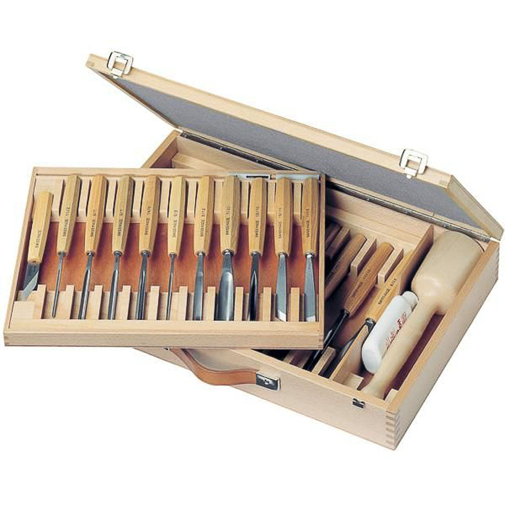 Ensemble de 25 outils de sculpture avec coffret en bois - Pfeil. Fabriqué en Suisse