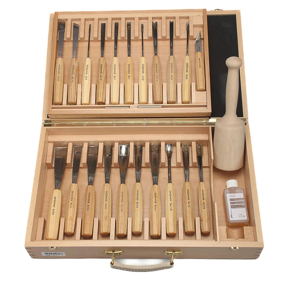 Ensemble de 25 outils de sculpture avec coffret en bois - Pfeil. Fabriqué en Suisse