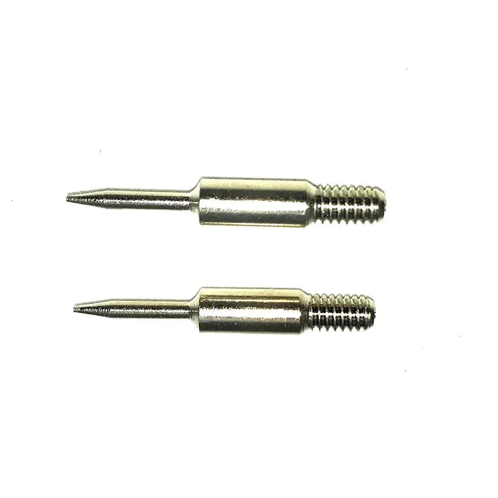 Deux pointes métalliques filetées pour assemblage bois, vues sur fond blanc.