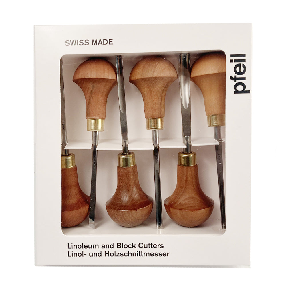 Ensemble de 6 ciseaux de gravure sur linoleum et bois série #B - Pfeil. Fabriqué en Suisse.