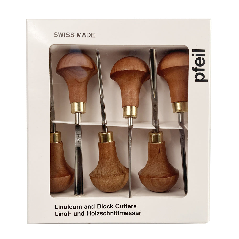 Ensemble de 6 ciseaux pour gravure sur linoleum et bois série  #C - Pfeil. Fabriqué en Suisse.