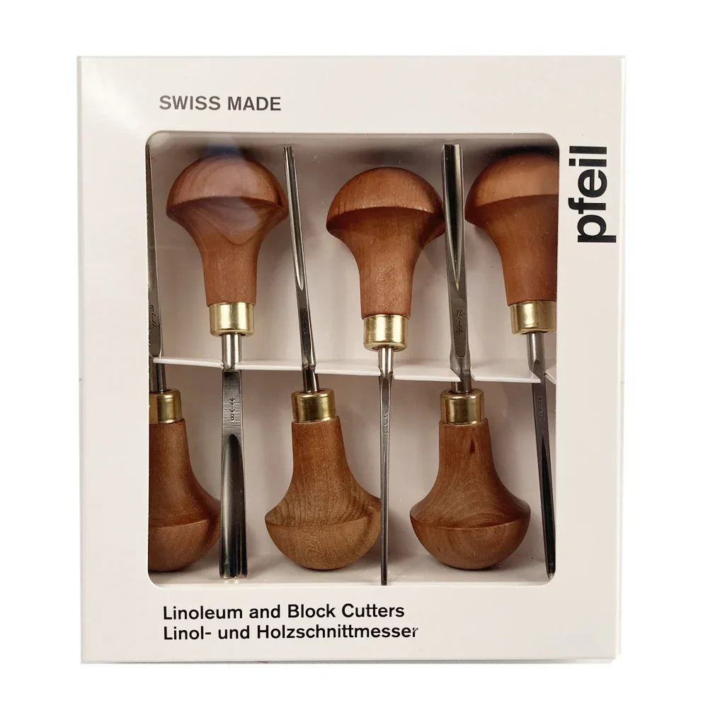 Ensemble de 6 ciseaux pour gravure sur linoleum et bois série #C - Pfeil. Fabriqué en Suisse.