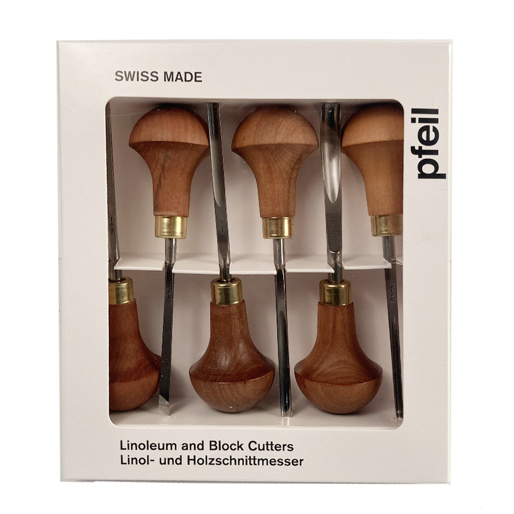 Ensemble de 6 ciseaux de gravure sur linoléum et bois série #D - Pfeil. Fabriqué en Suisse.