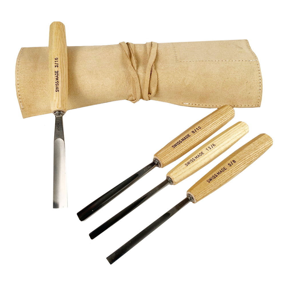 Ensemble de 4 outils de sculpture avec pochette en cuir - Pfeil. Fabriqué en Suisse.