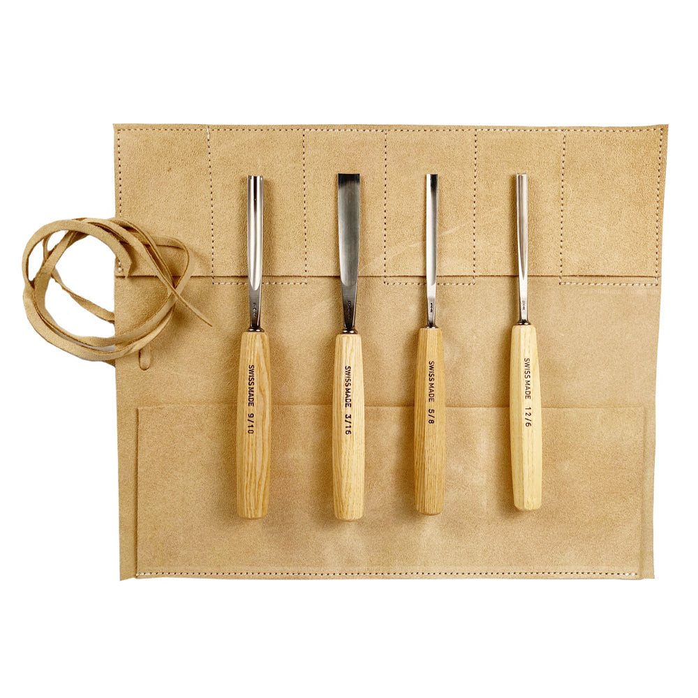 Ensemble de 4 outils de sculpture avec pochette en cuir - Pfeil. Fabriqué en Suisse.