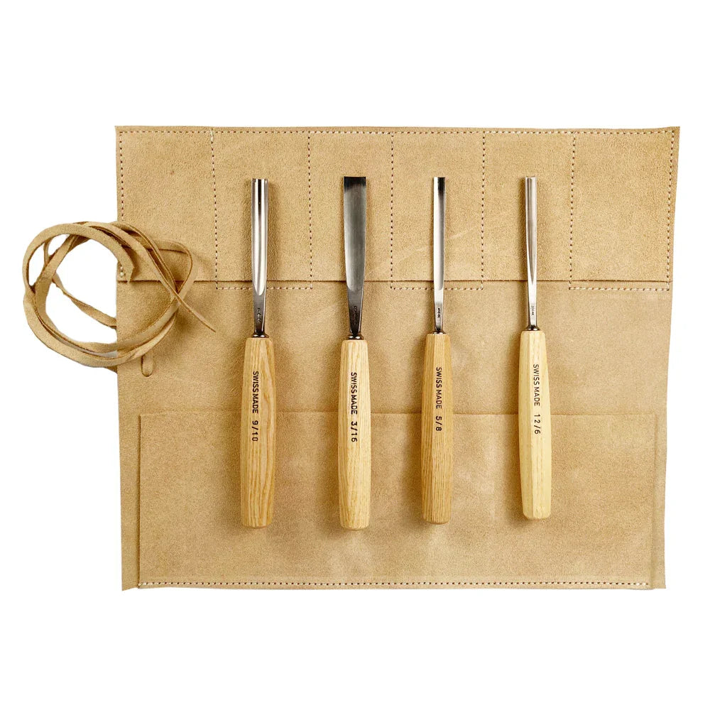 Ensemble de 4 outils de sculpture avec pochette en cuir - Pfeil. Fabriqué en Suisse.