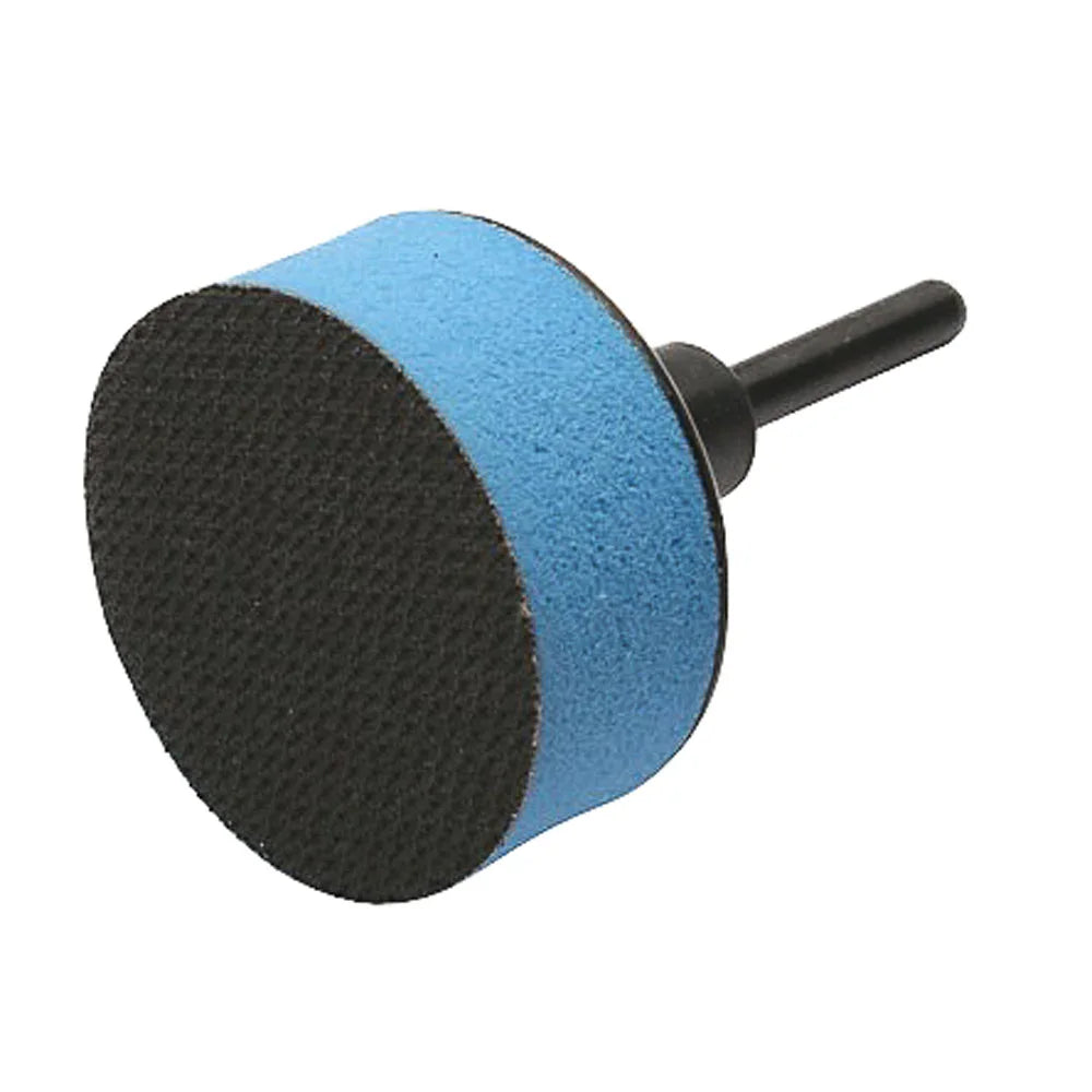 Tampon de ponçage mousse bleu avec support noir pour outil rotatif, accessoire ébénisterie