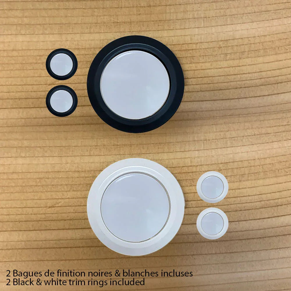 Ensemble de deux fonds de bois avec bagues de finition noires et blanches pour ébénisterie.