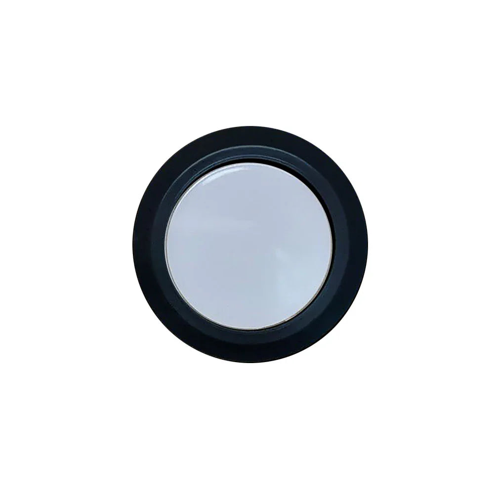 Rosace ronde noire en métal pour terrasse de bois, vue de dessus