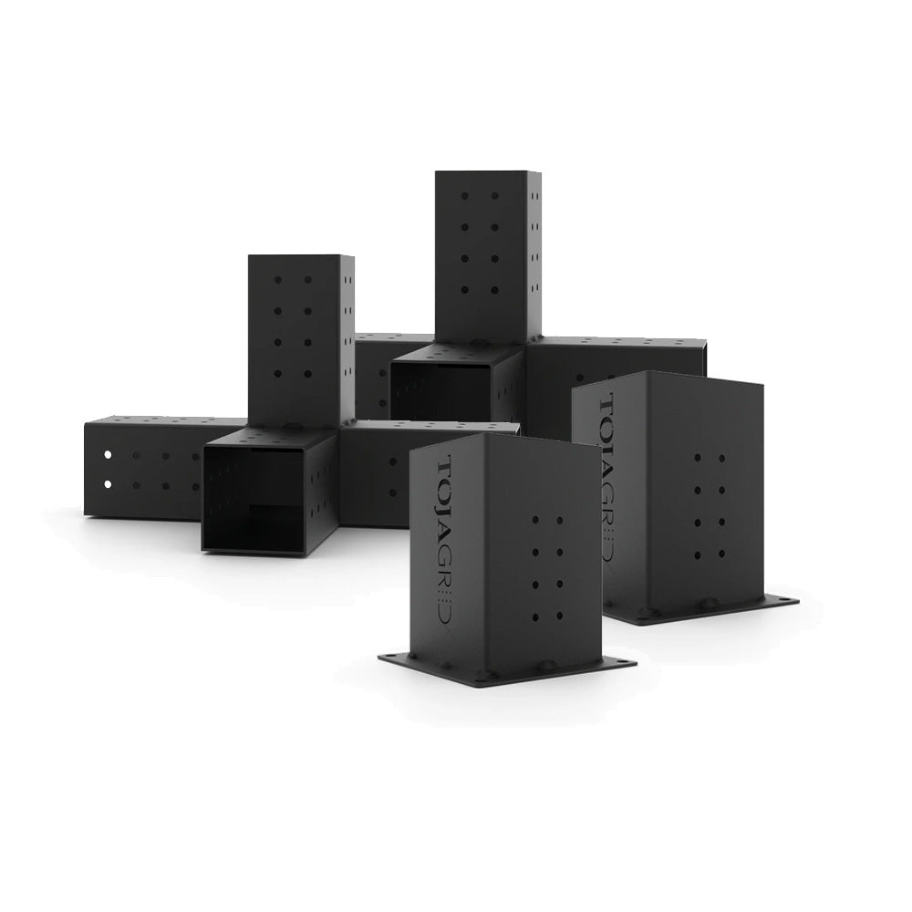 Set of 2 QUAD 4-Arm Pergola Extension Brackets with 2 SOLO Bases - 4" x 4"