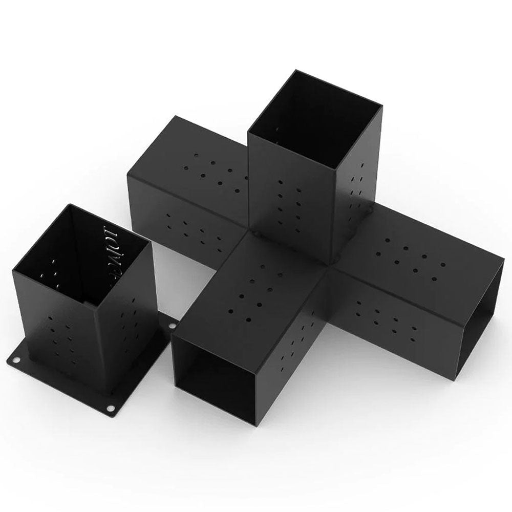 Set of 1 QUAD 4-Arm Pergola Extension Bracket and 1 SOLO Base - 6" x 6"