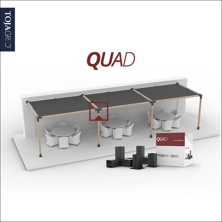 Set of 2 QUAD 4-Arm Pergola Extension Brackets with 2 SOLO Bases - 4" x 4"