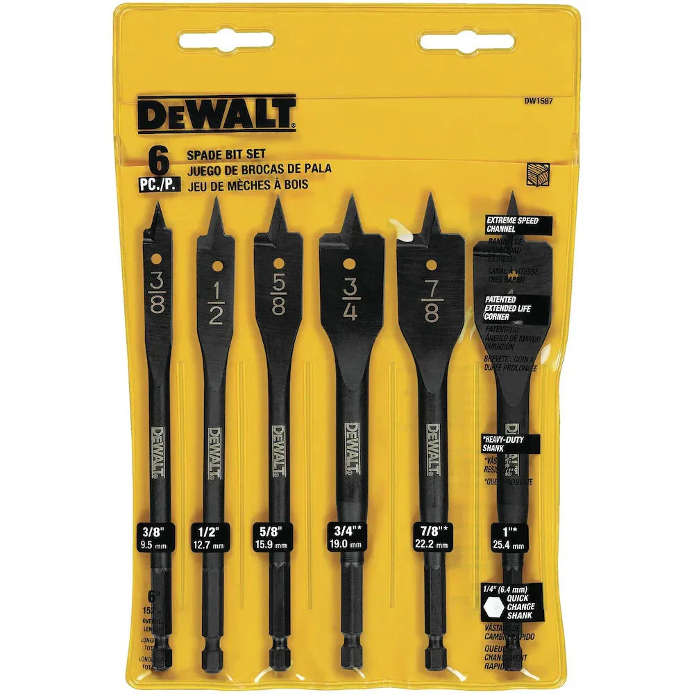 6 Piece Heavy Duty Spade Bit Set #DW1587 - Dewalt