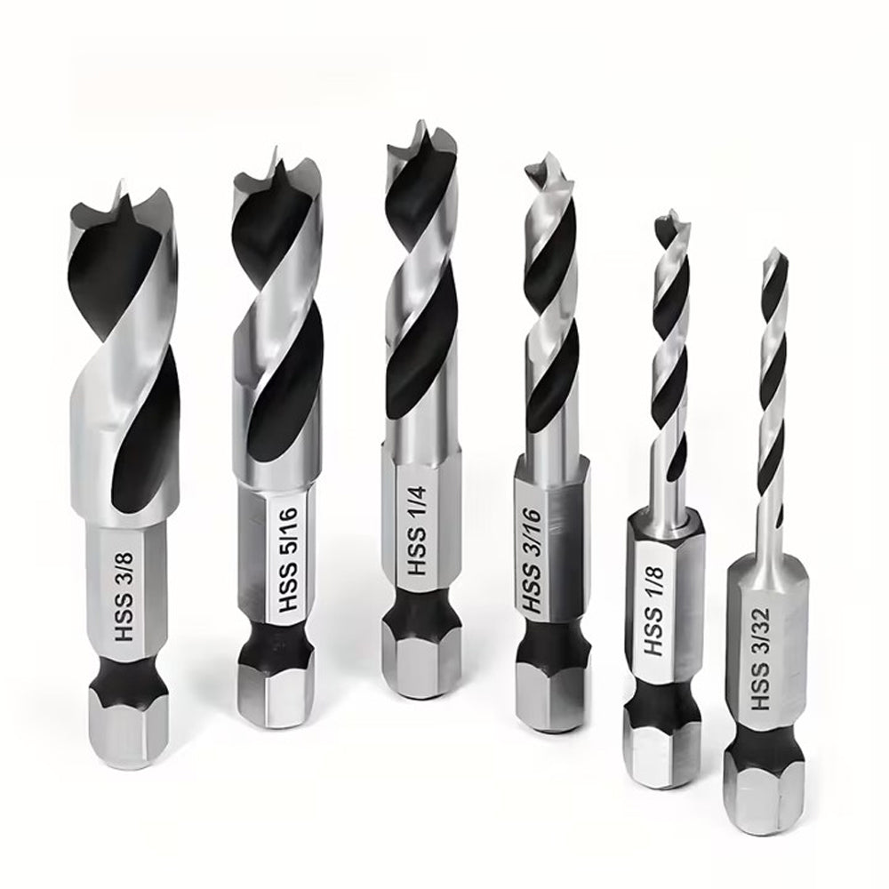 Set of 6 Brad Point Drill bit with ¼’’ hex shank