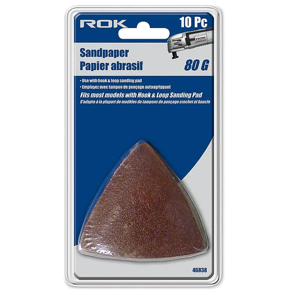Papier abrasif triangulaire 80 G en paquet de 10, pour ponçage du bois, outils électriques