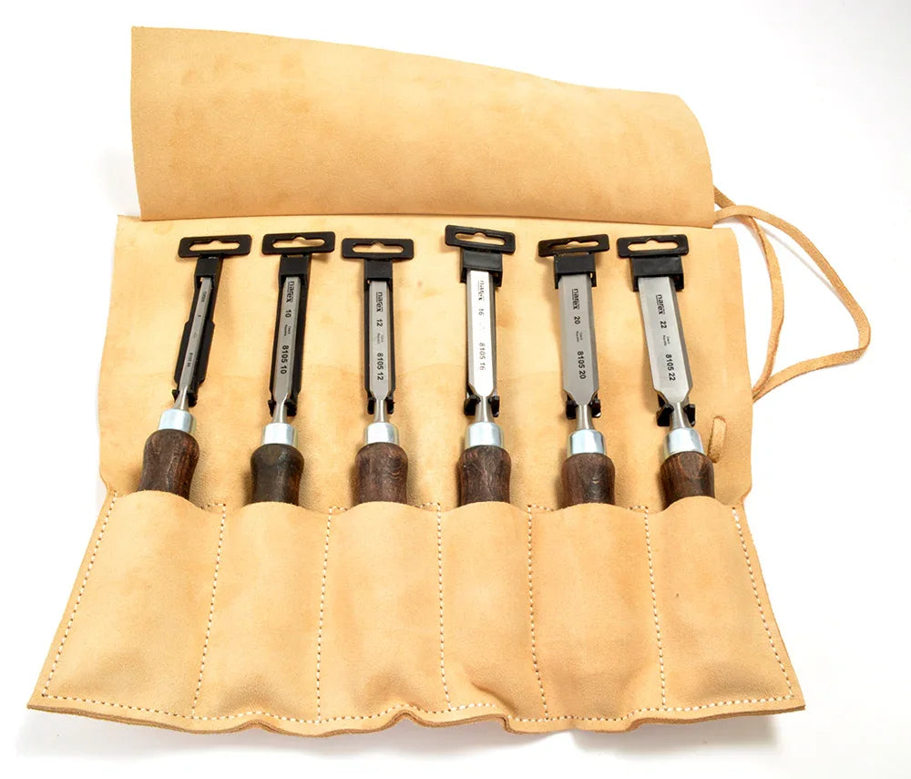 Étui en cuir pour 8 ciseaux à bois