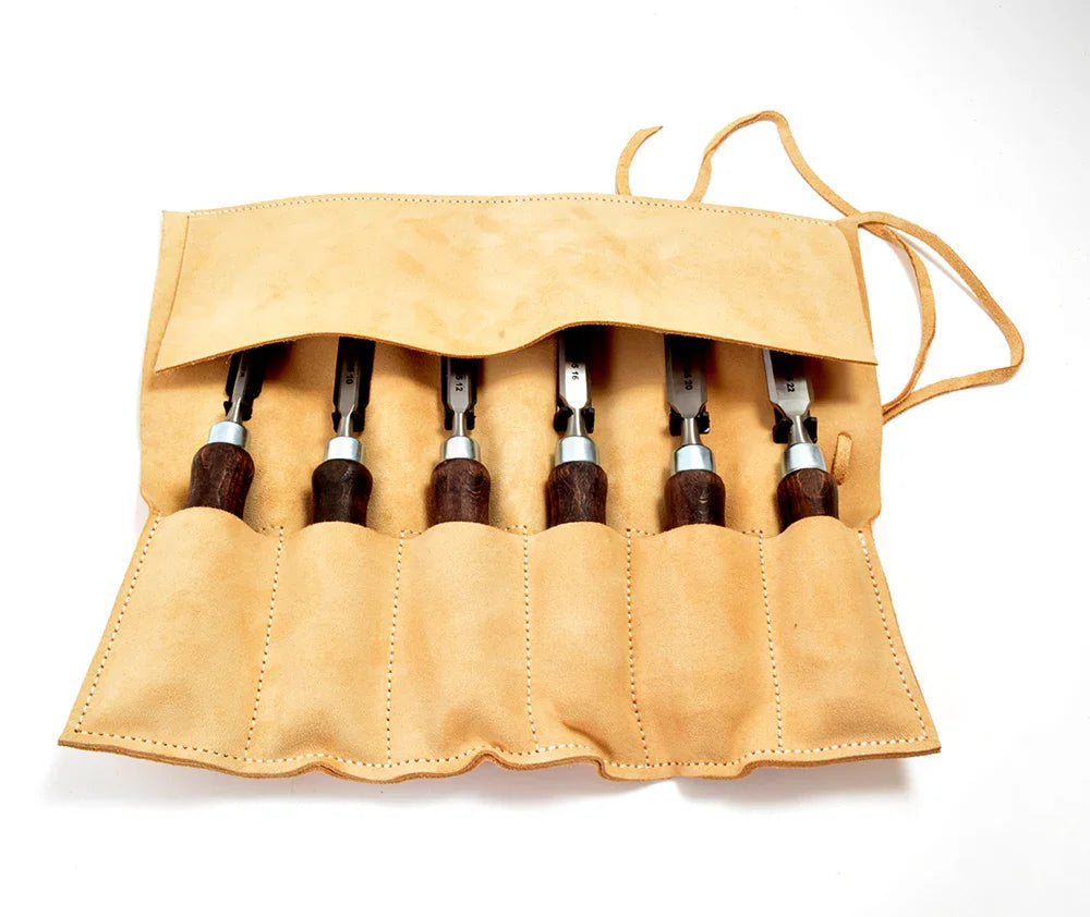 Étui en cuir pour 8 ciseaux à bois